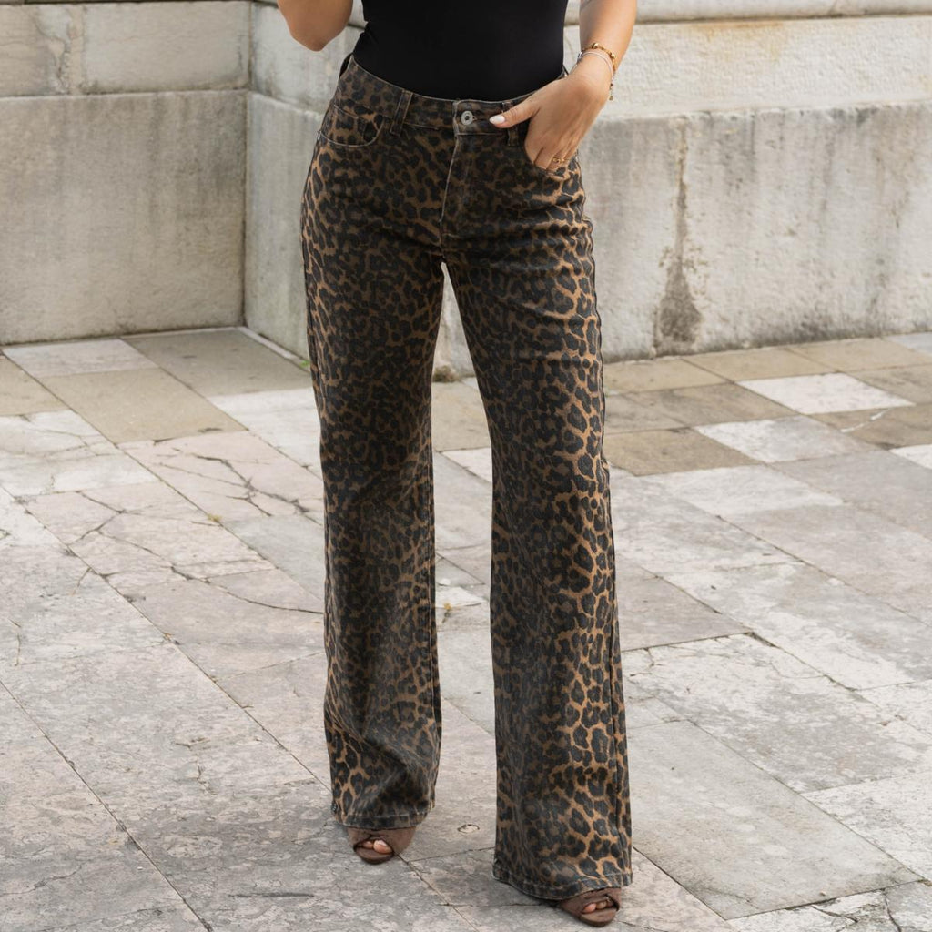 Jeans palazzo leopardato