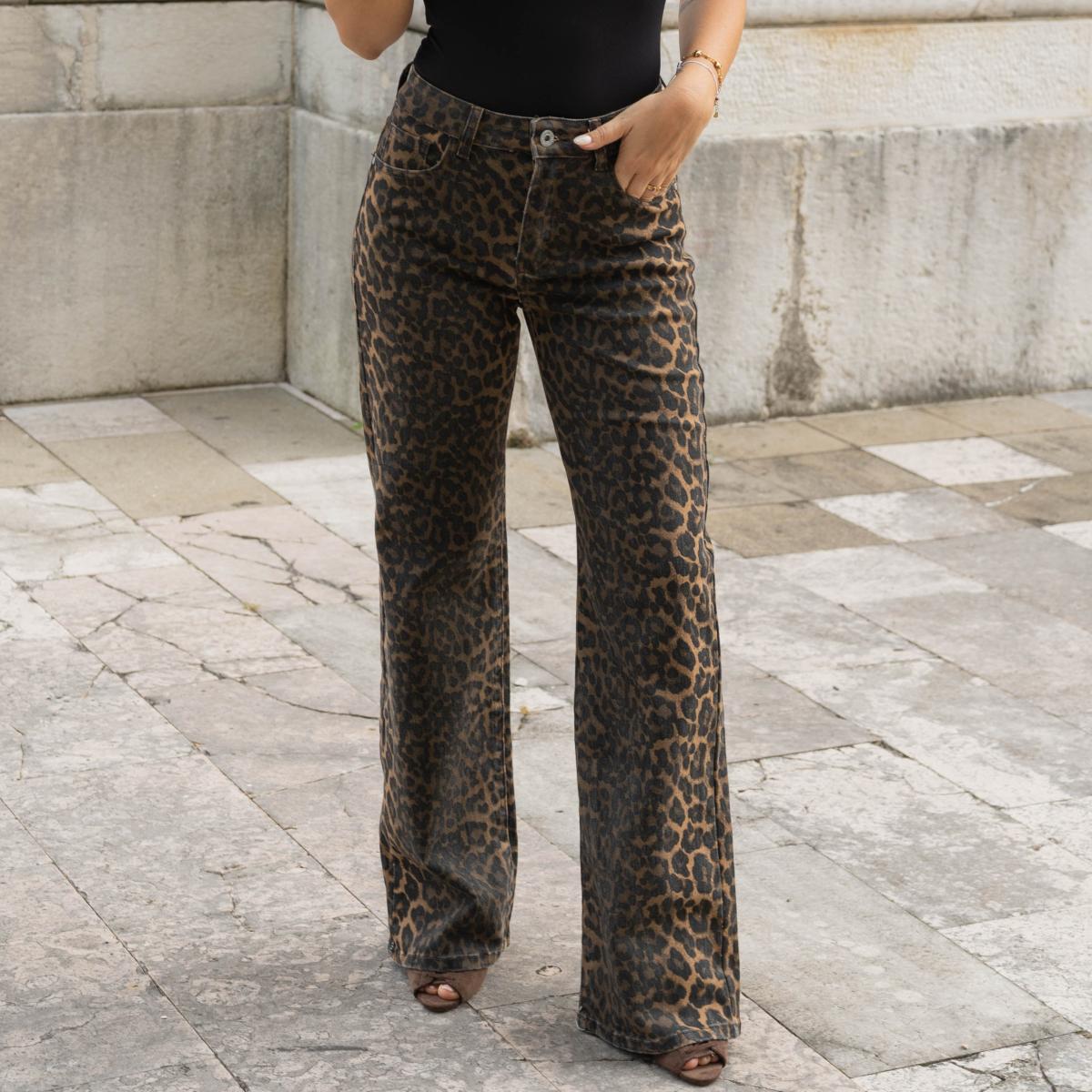 Jeans palazzo leopardato